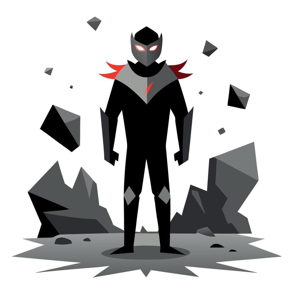 A cartoon superhero standing in front of a pile of rocks vector