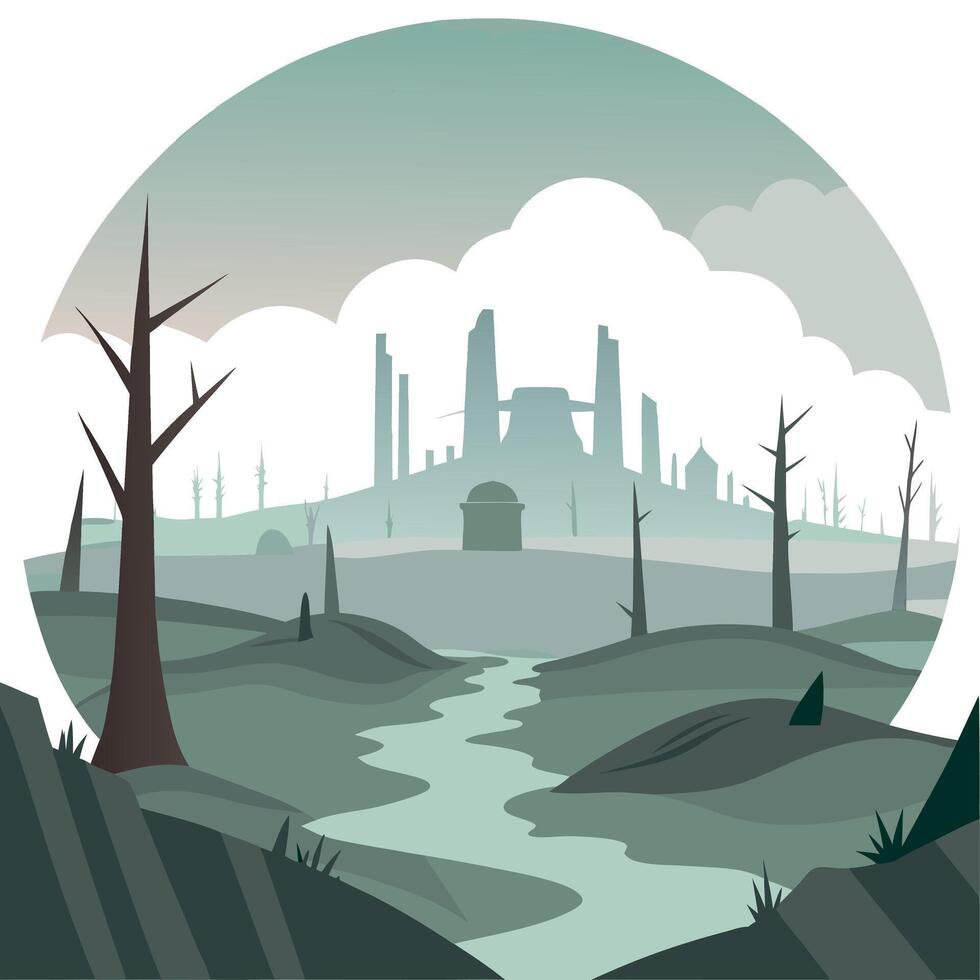 A cartoon illustration of a city in the middle of a field vector