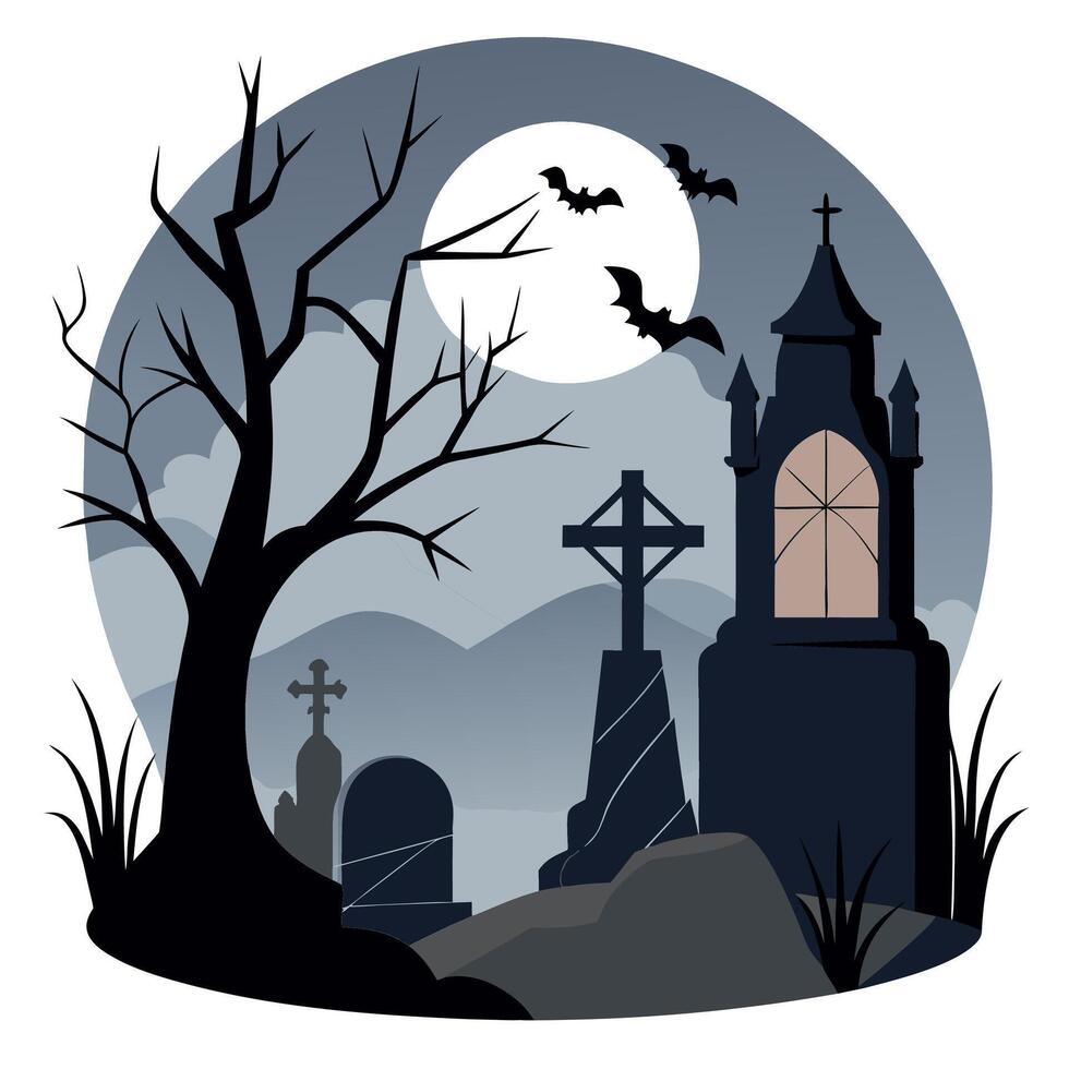 Halloween background with graveyard, tombstone and bats vector