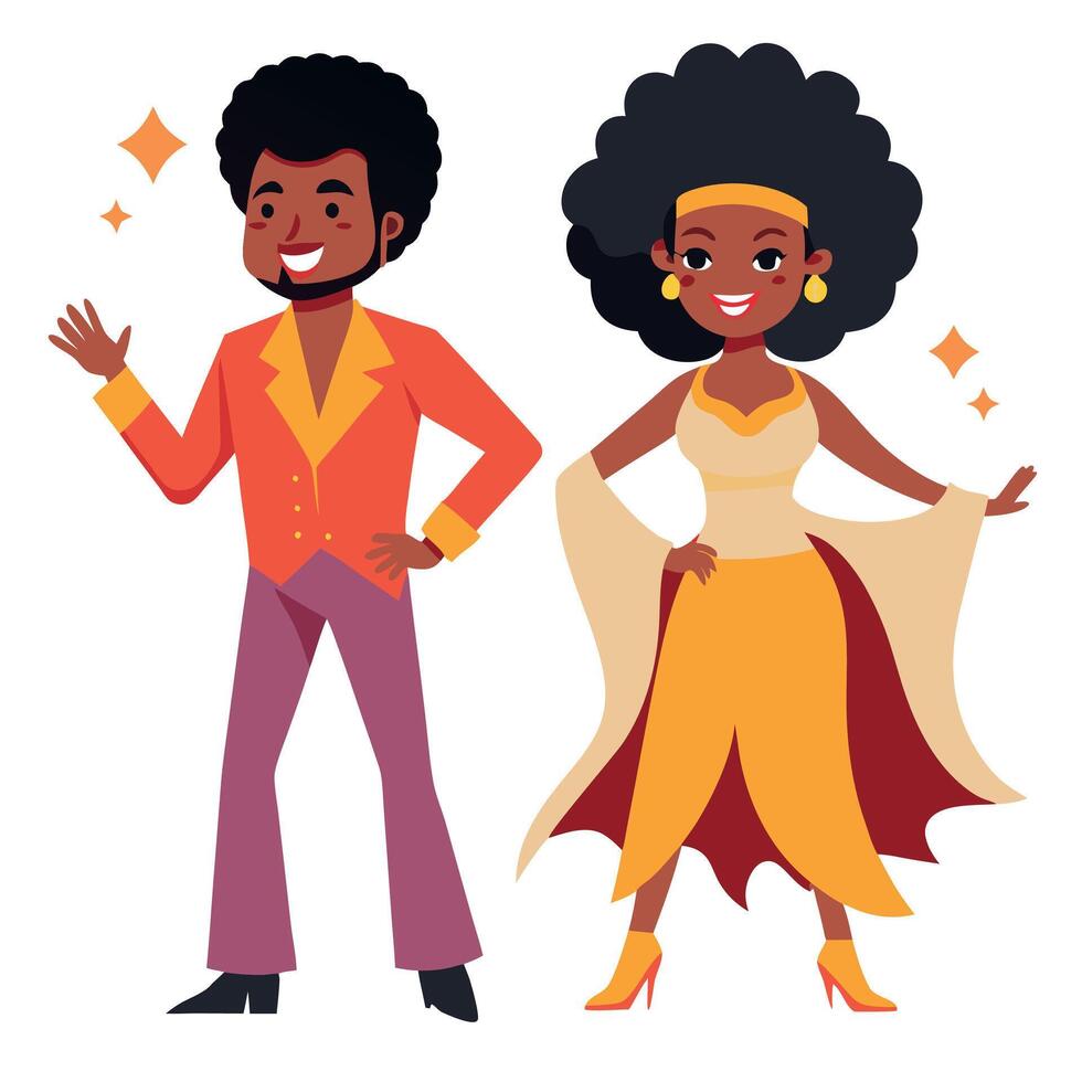 A cartoon couple dressed in disco clothes vector