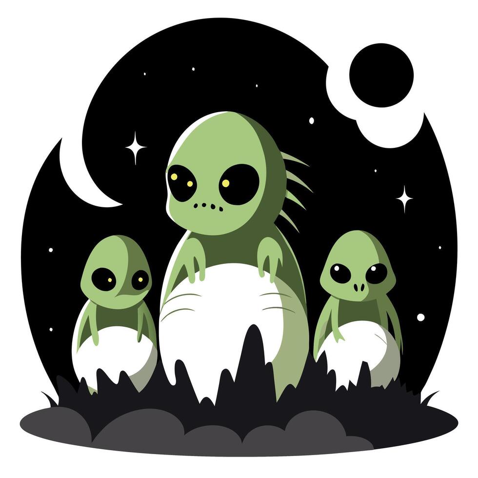 Alien family illustration vector
