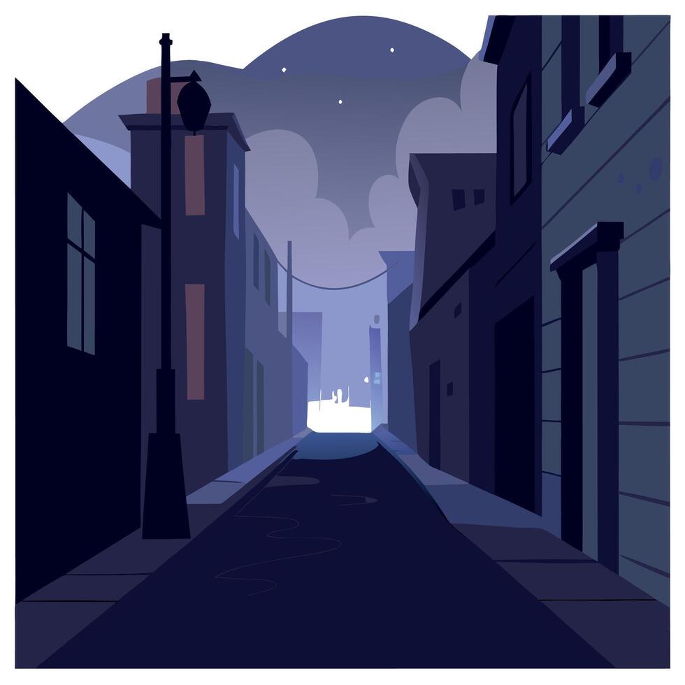 An illustration of a dark alleyway at night vector