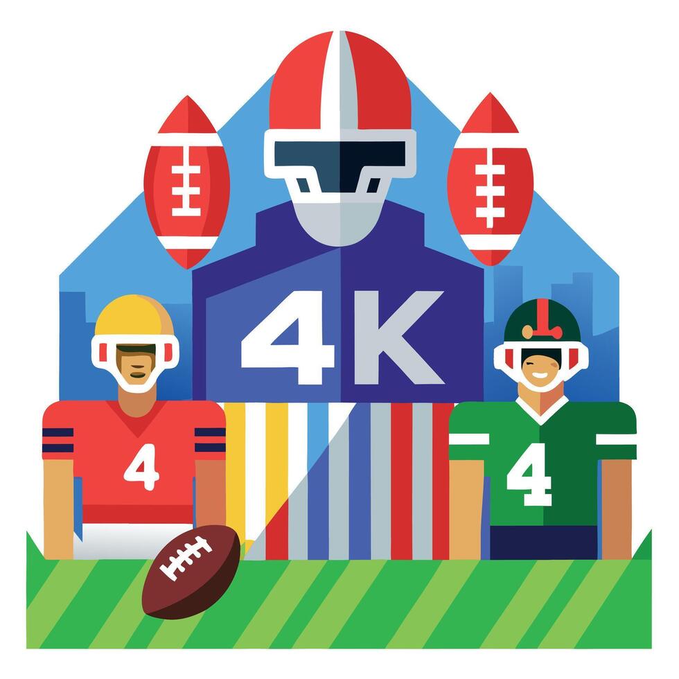 A flat illustration of football players and a 4k tv vector