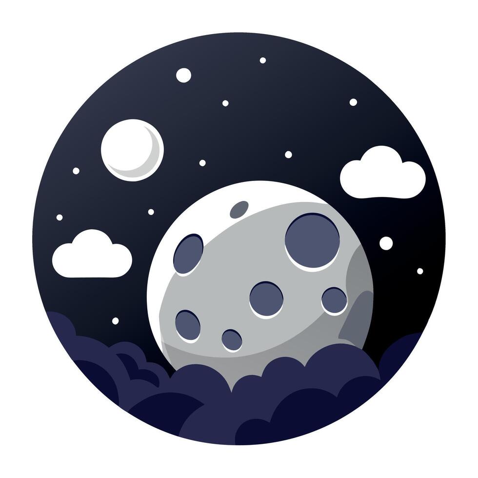Moon and clouds in the night sky illustration vector