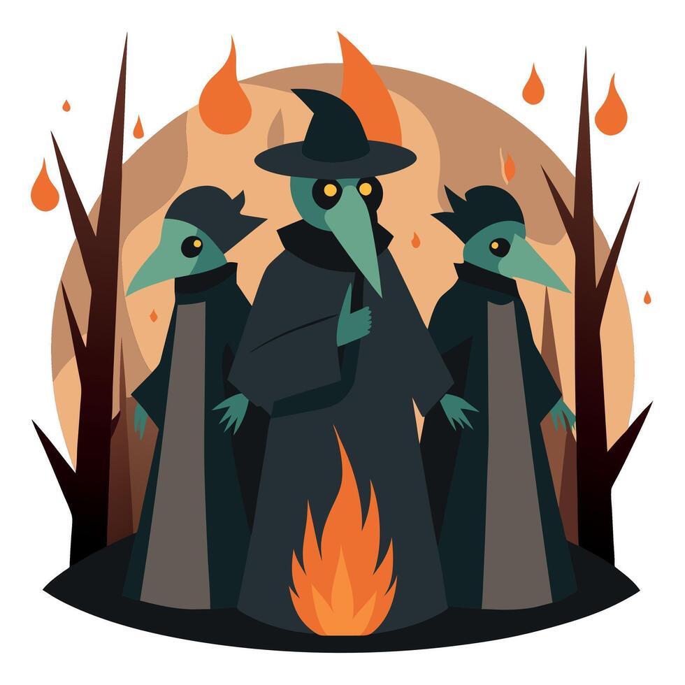 Three witches standing in front of a fire vector