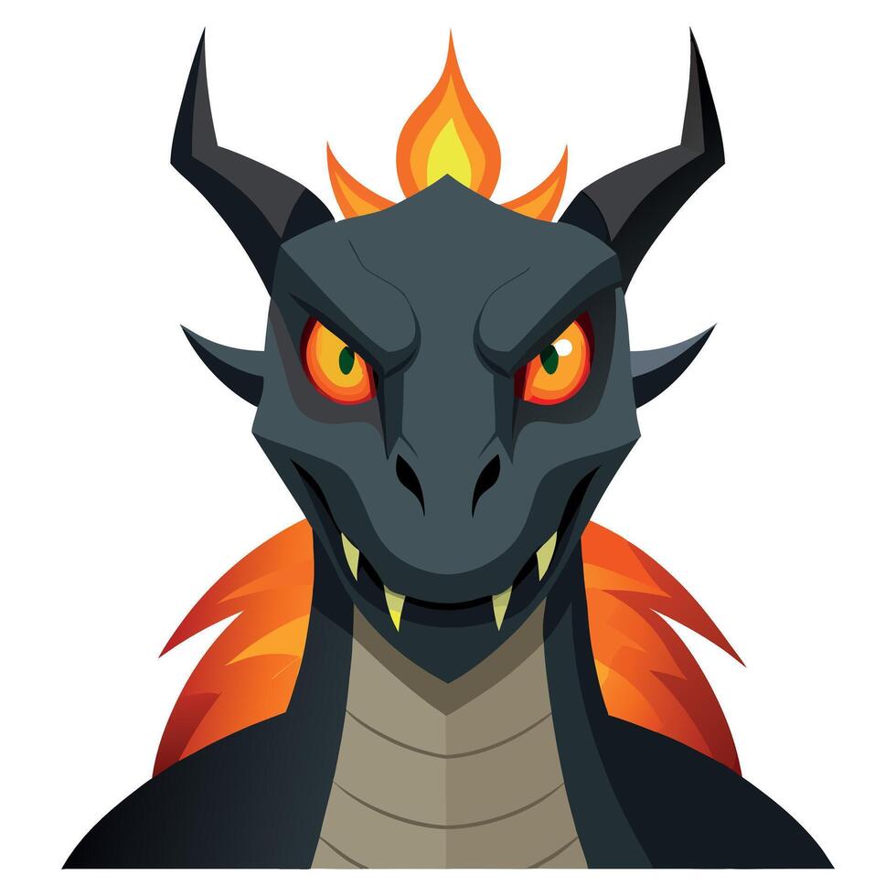 A cartoon dragon head with orange and black eyes vector