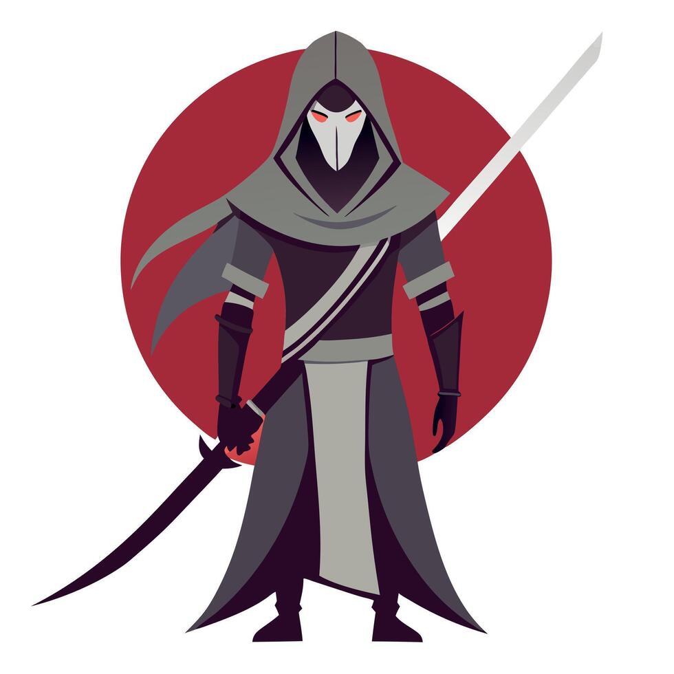 A cartoon ninja with a sword and hood vector