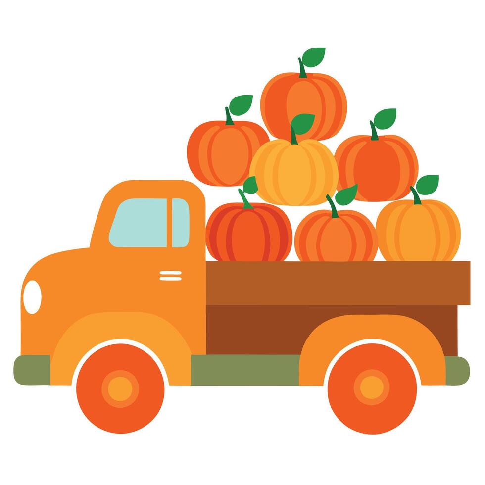 An orange truck filled with pumpkins vector