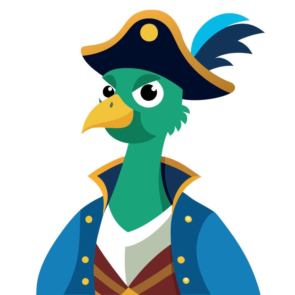 A cartoon green bird wearing a pirate hat vector