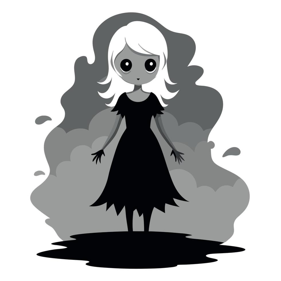 A cartoon girl standing in the water with a black dress vector