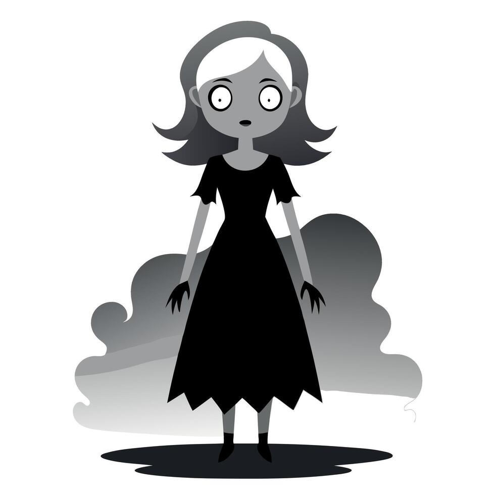 A cartoon woman in a black dress standing in front of a cloud vector