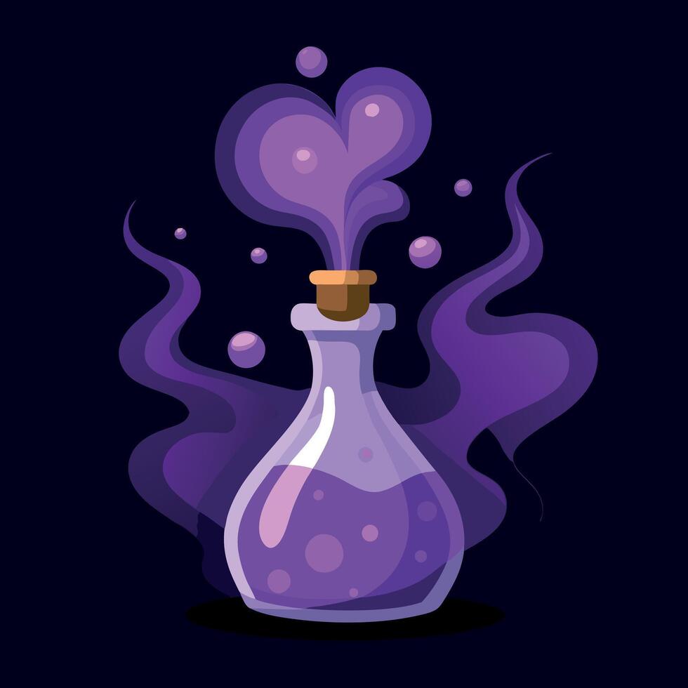 Purple potion bottle with smoke and steam vector