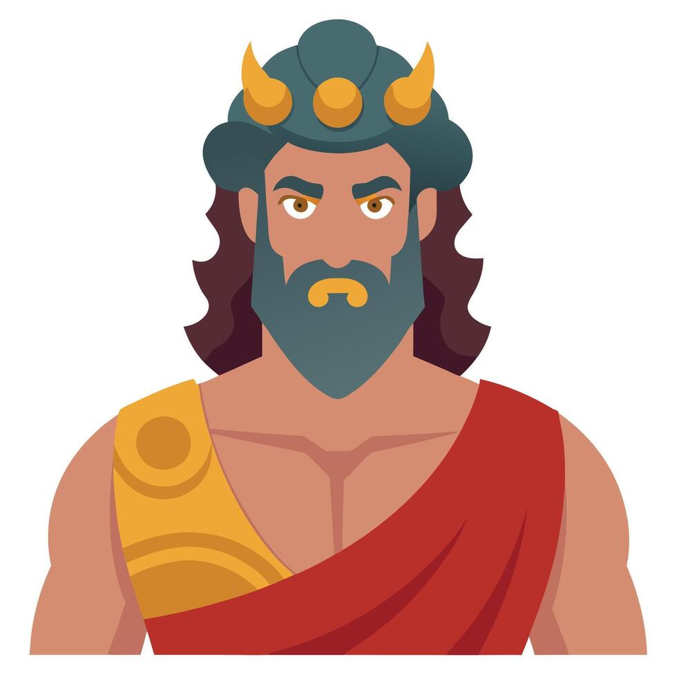 The god of the underworld, neptune, is depicted in a flat style vector