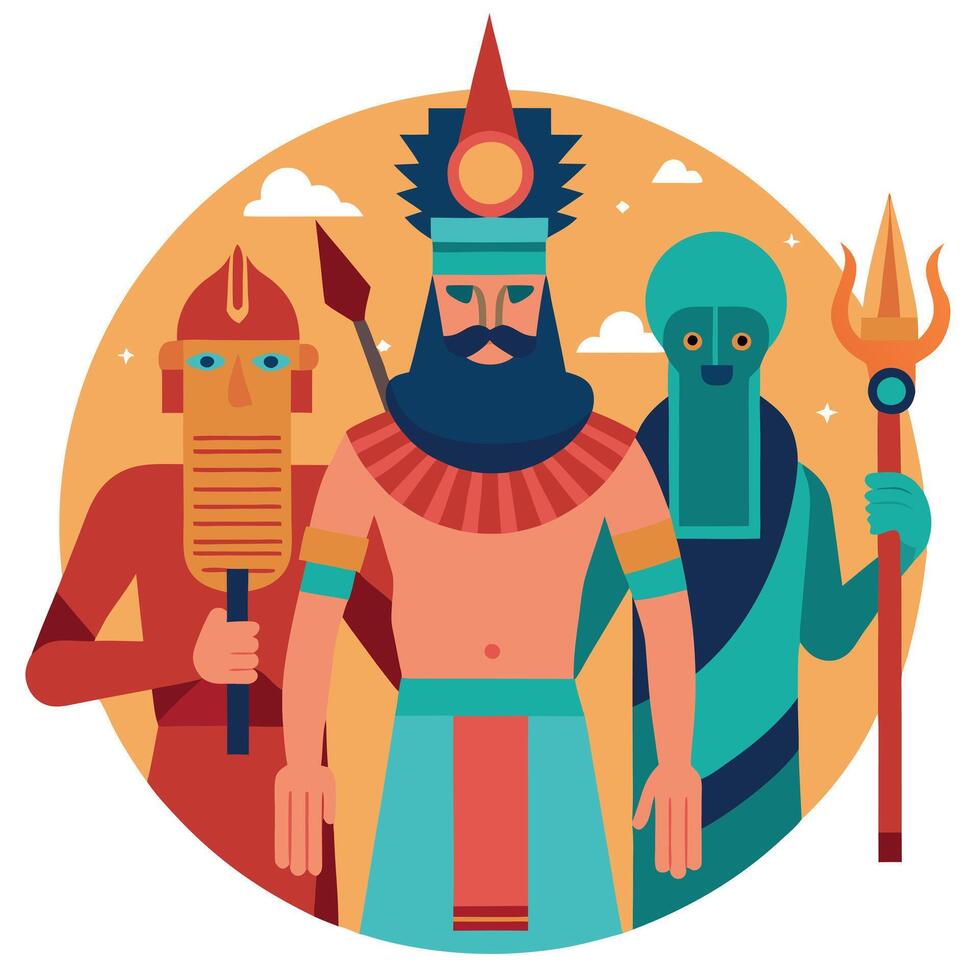 An illustration of three ancient egyptian gods vector
