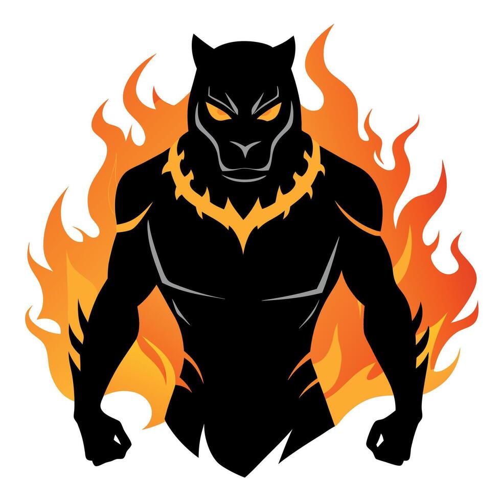Black panther in flames illustration vector