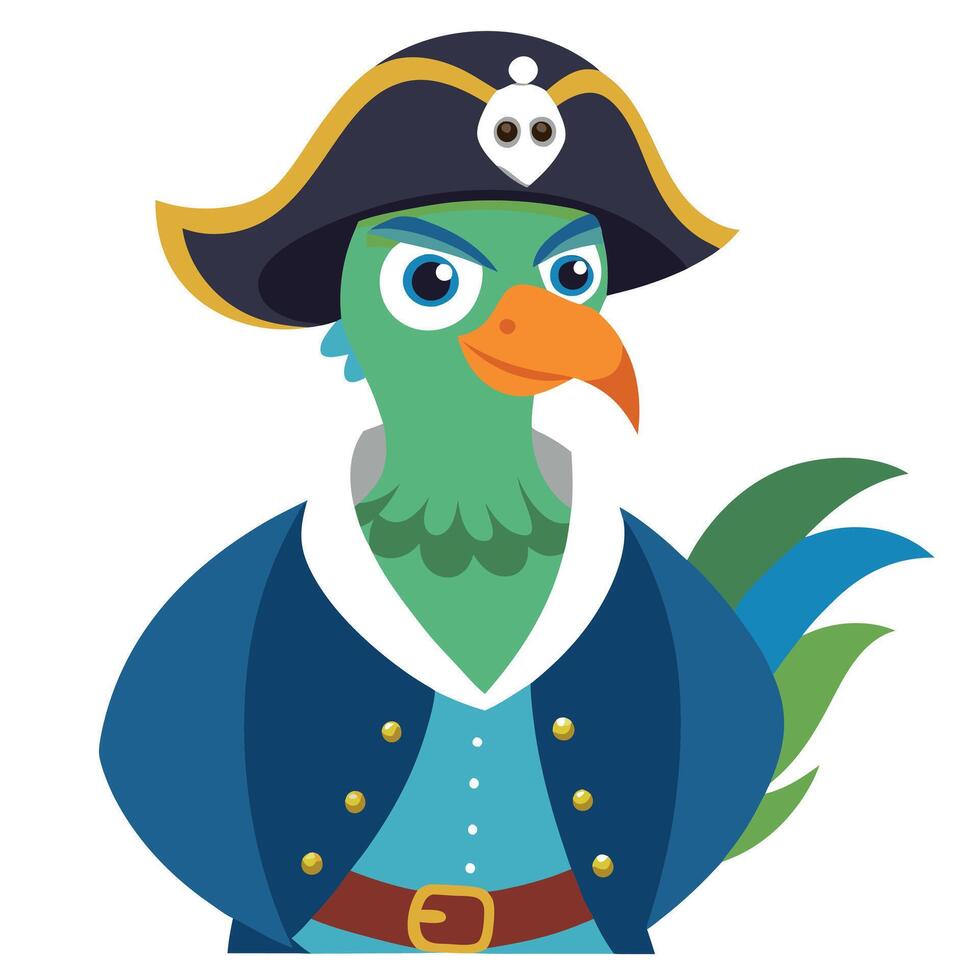 A cartoon green bird wearing a pirate hat vector