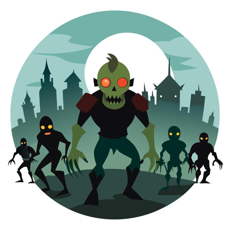 A cartoon zombie with a city in the background vector