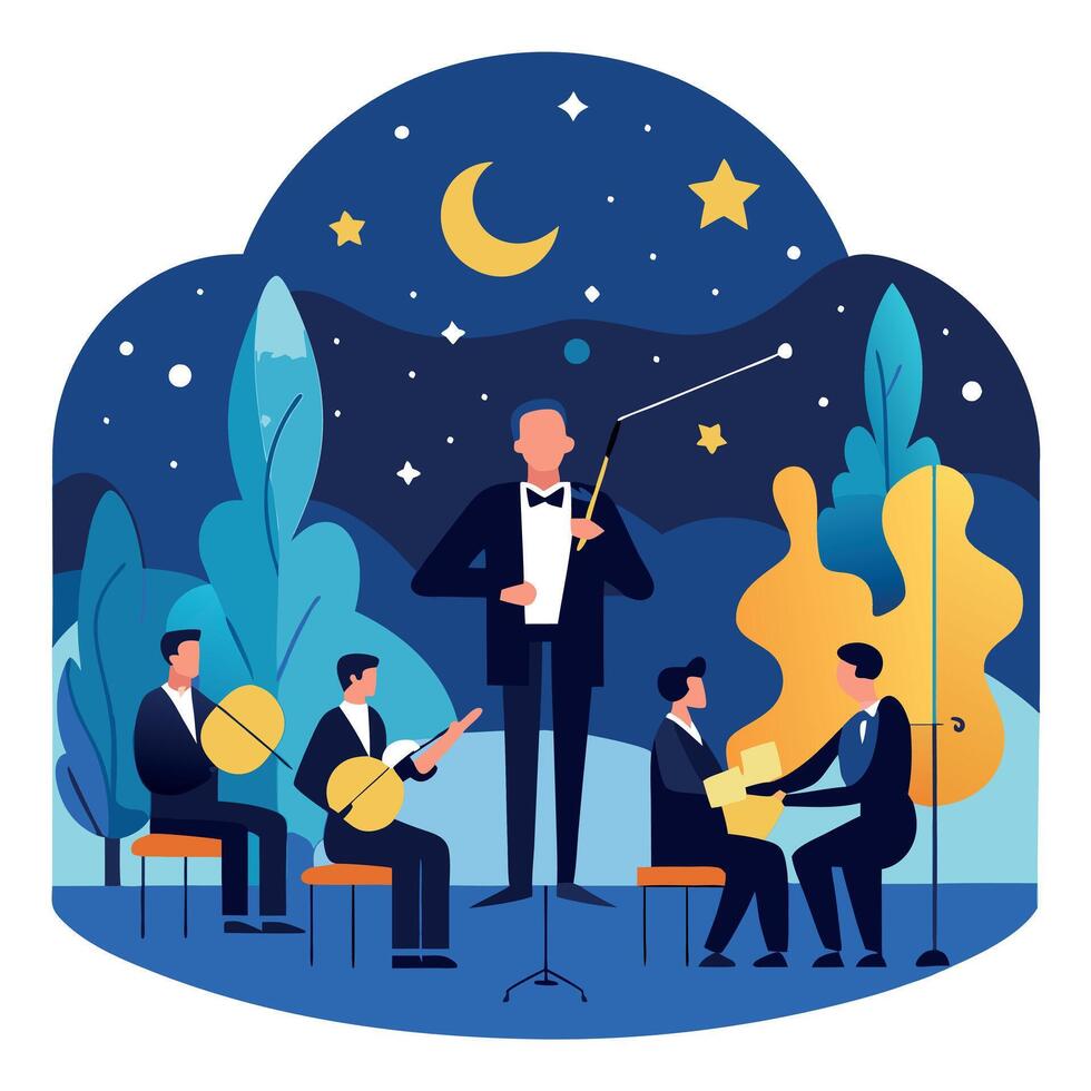 A group of musicians playing music in the night vector