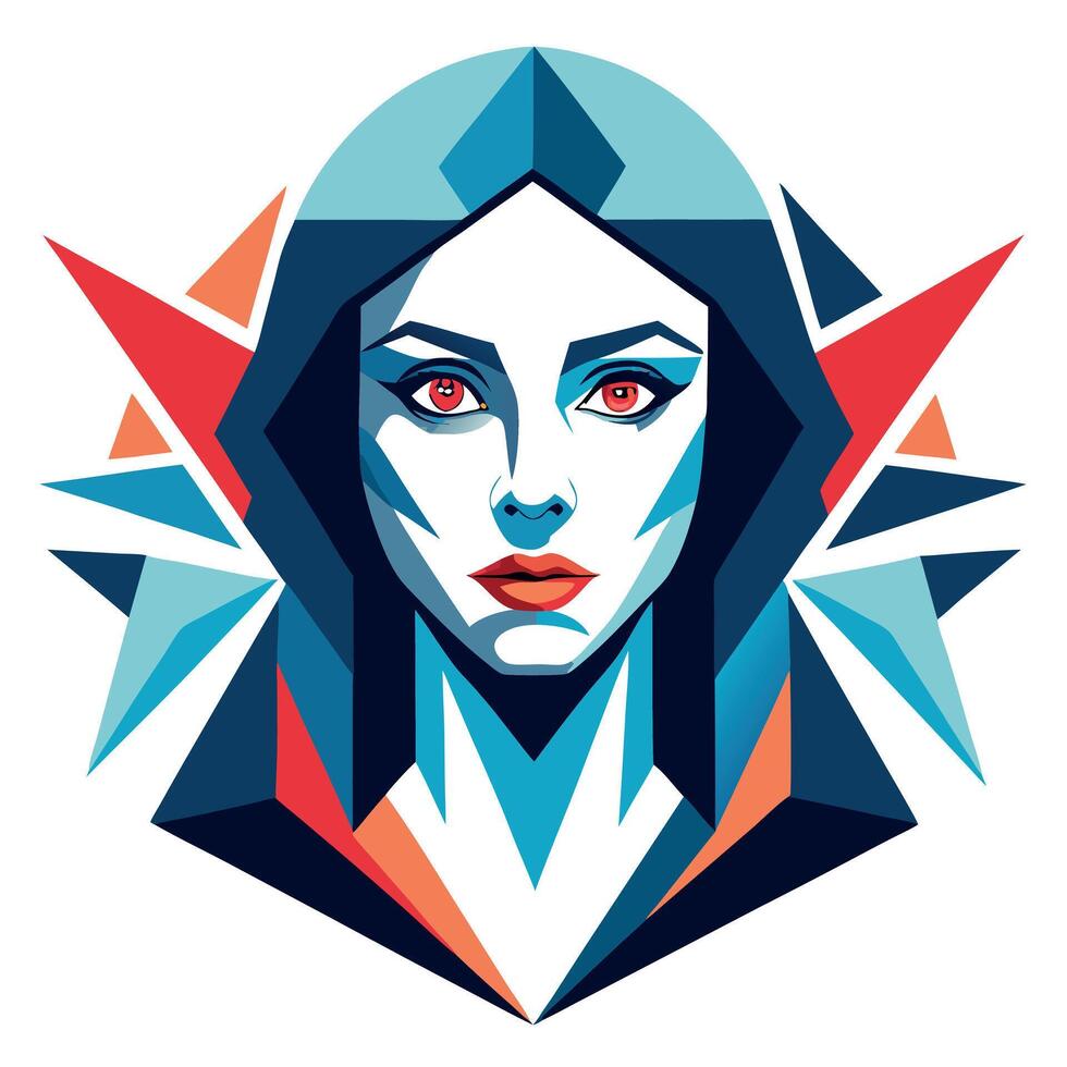A woman with red eyes and a geometric design vector