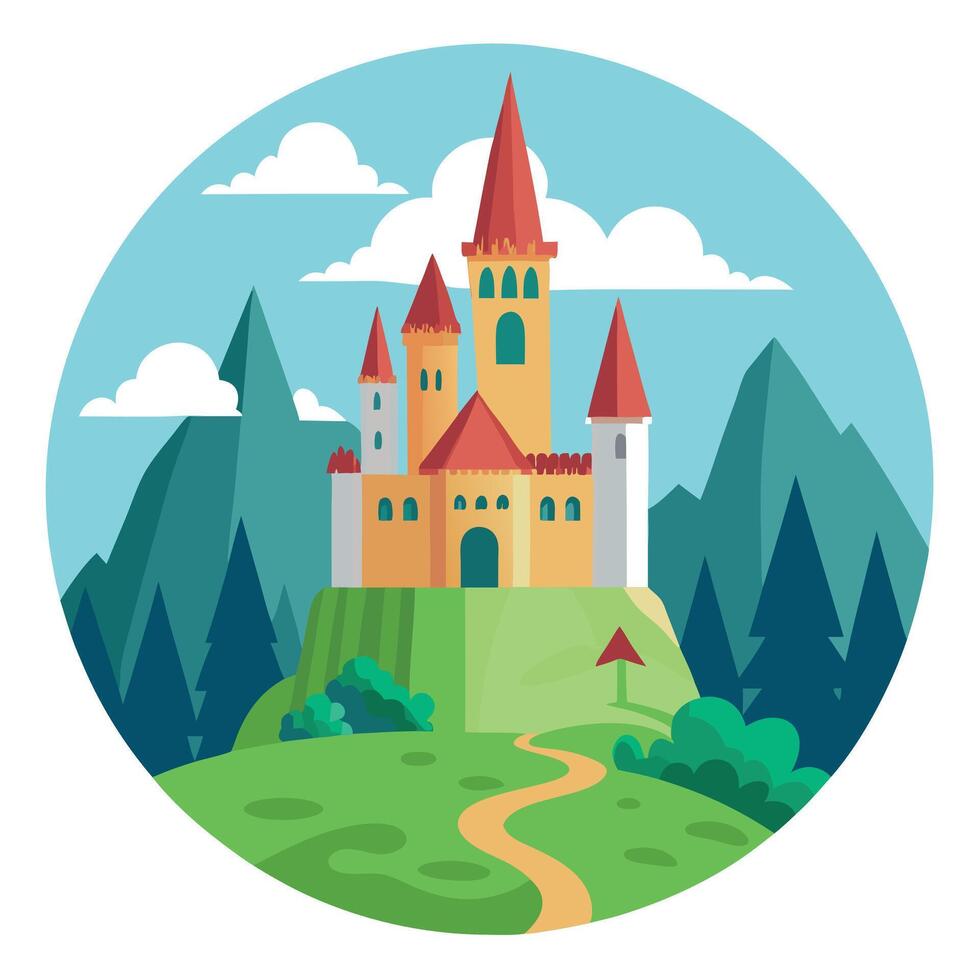 Fairy tale castle in the forest illustration vector