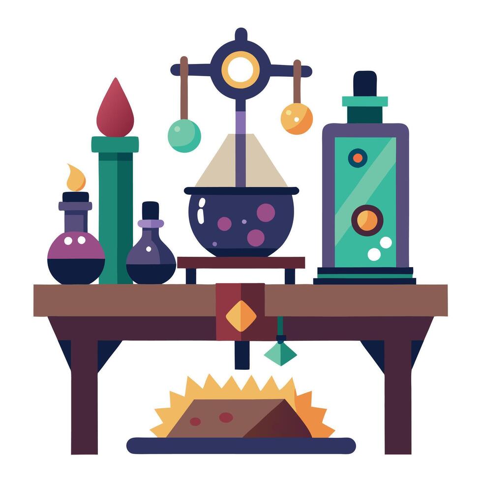 An illustration of a table with various items vector