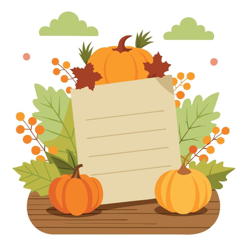Thanksgiving pumpkin and leaves with paper vector