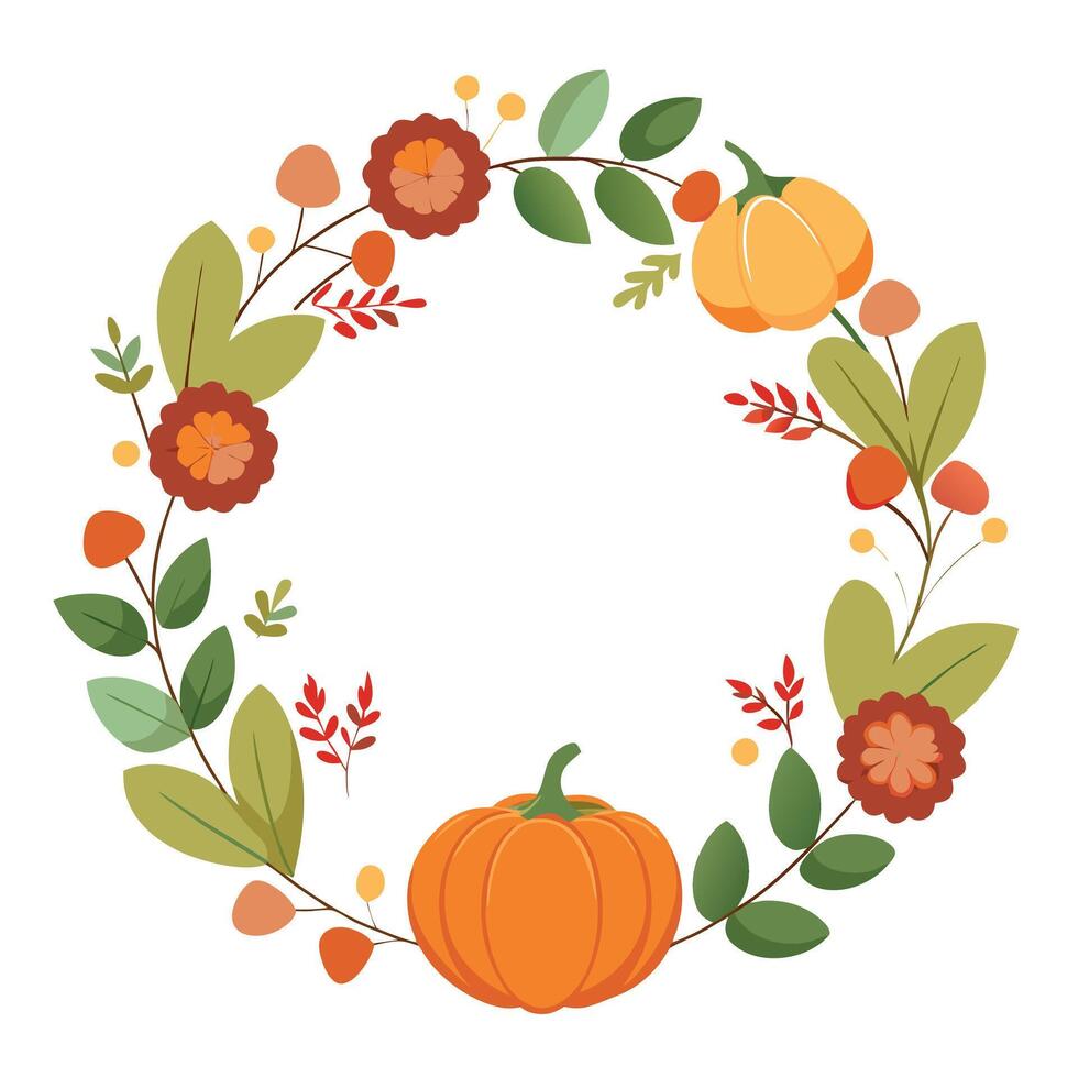 A wreath with pumpkins and leaves vector