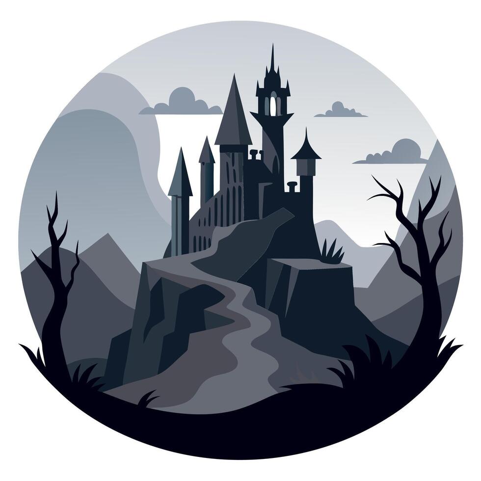A castle in the middle of a forest with a castle tower vector