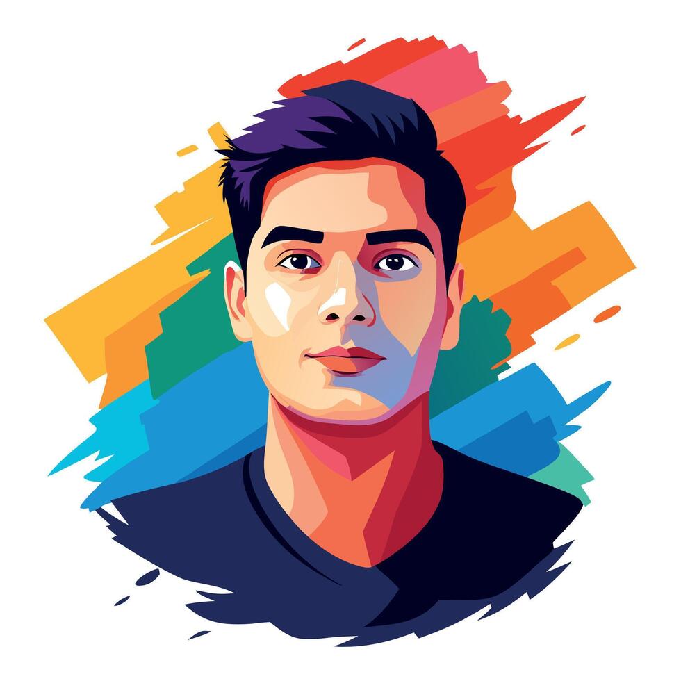 A man with a colorful background and a black shirt vector