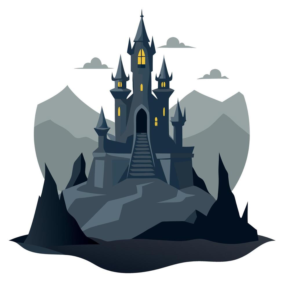 A castle in the mountains with a mountain in the background vector