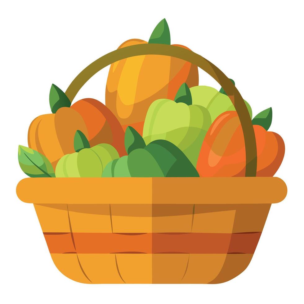 A basket full of peppers on a white background vector