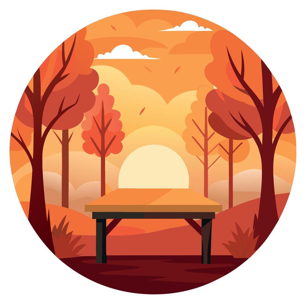 Autumn landscape with picnic table and trees vector