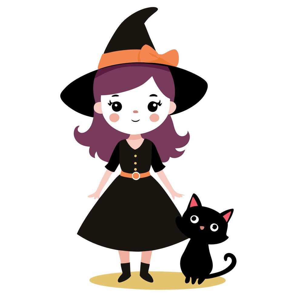 A cartoon witch and black cat vector