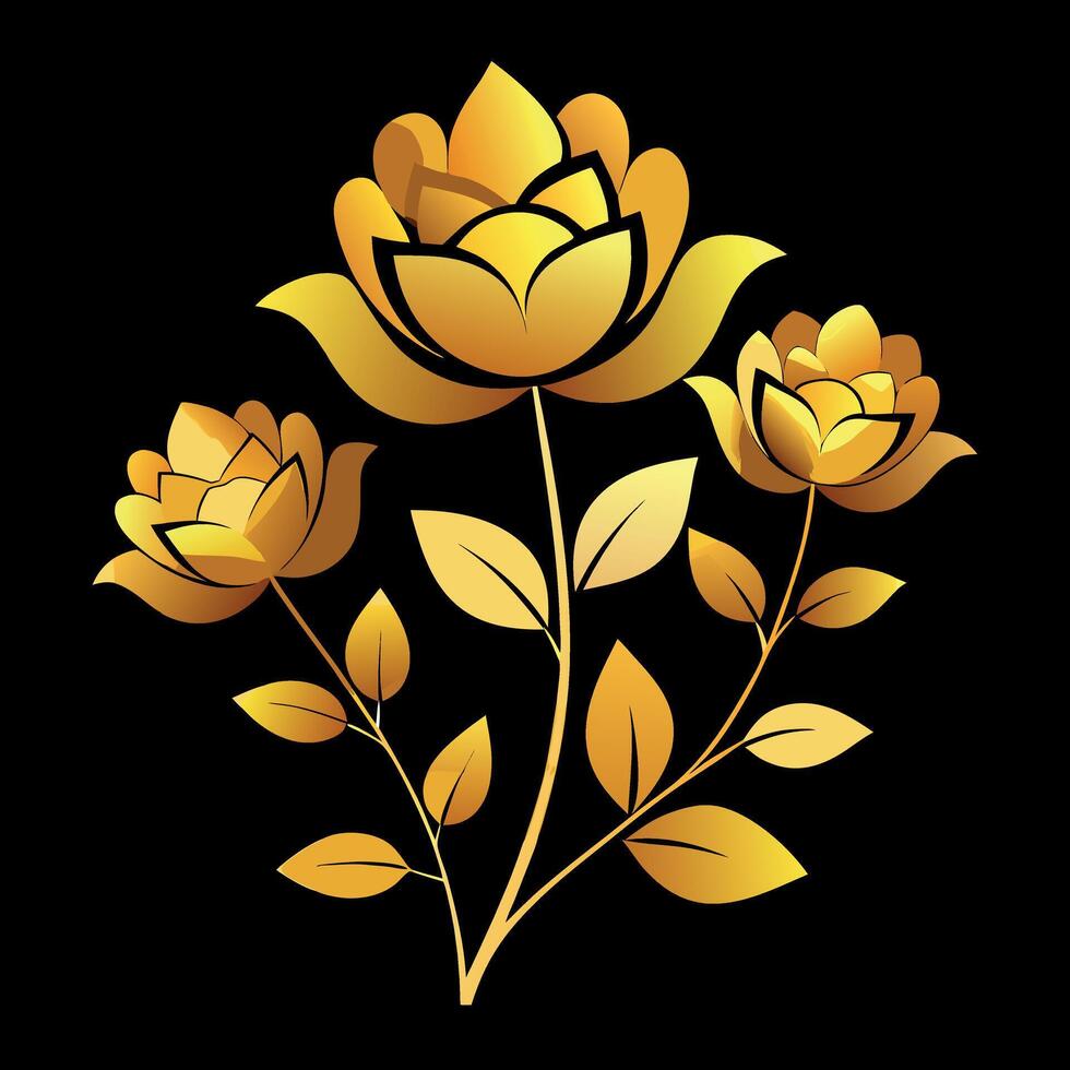 Golden flowers on black background vector