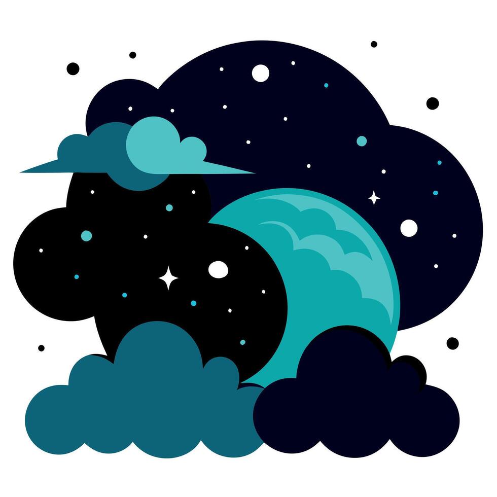 Night sky with clouds and moon illustration vector