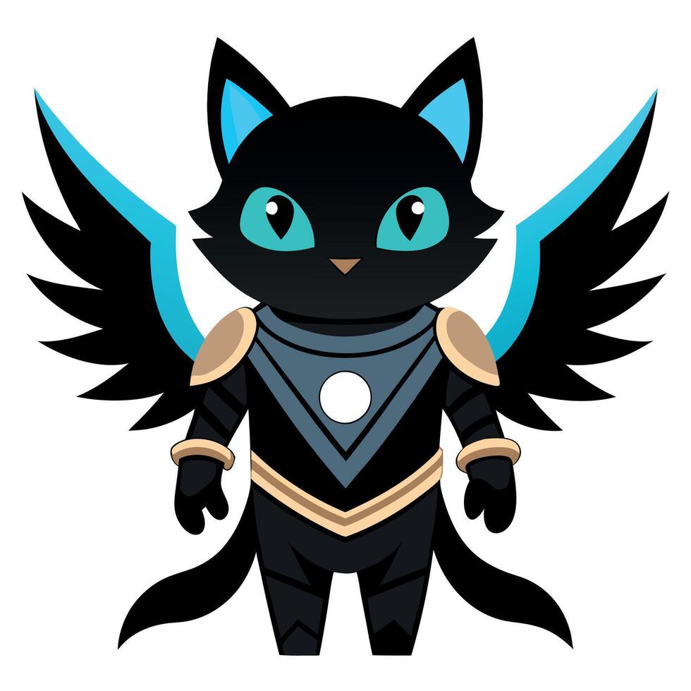 A black cat with wings and a blue cape vector