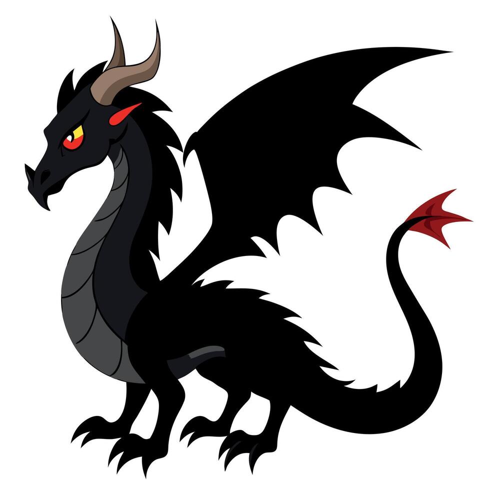 A cartoon black dragon with red eyes vector