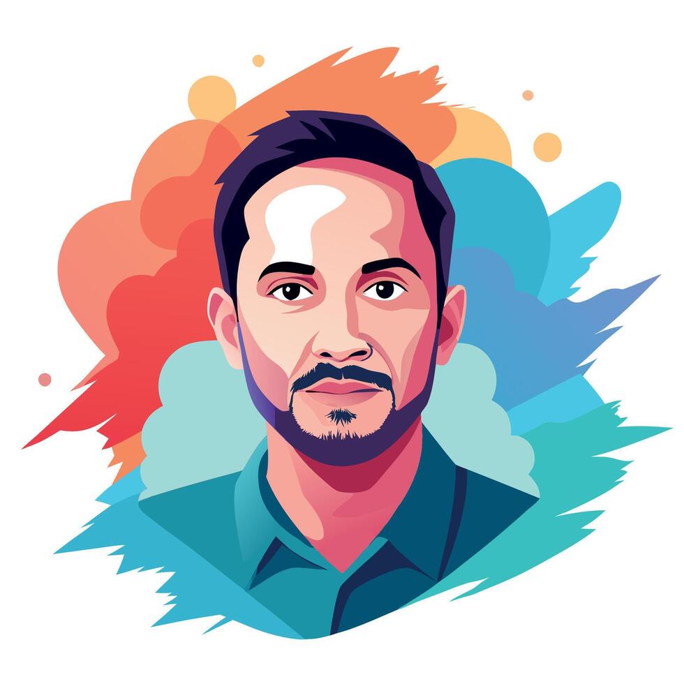 A man with a beard and mustache in front of a colorful background vector