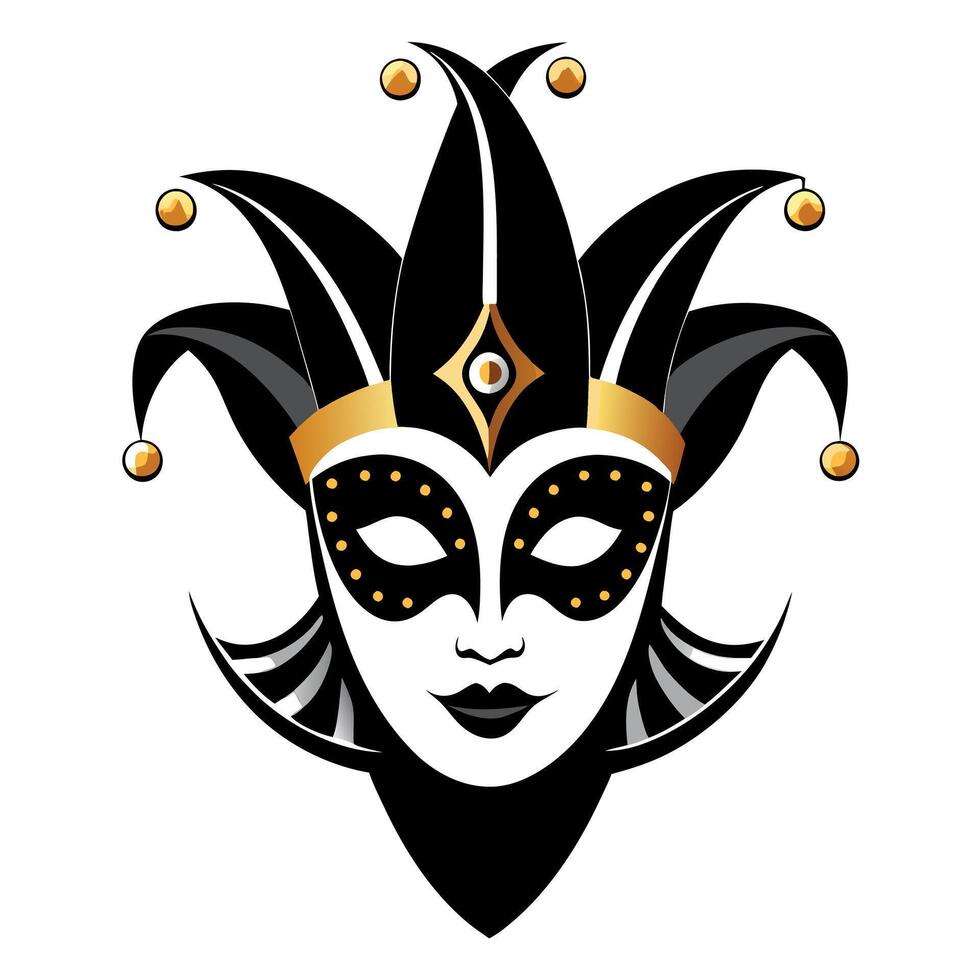 A black and gold jester mask on a white background vector