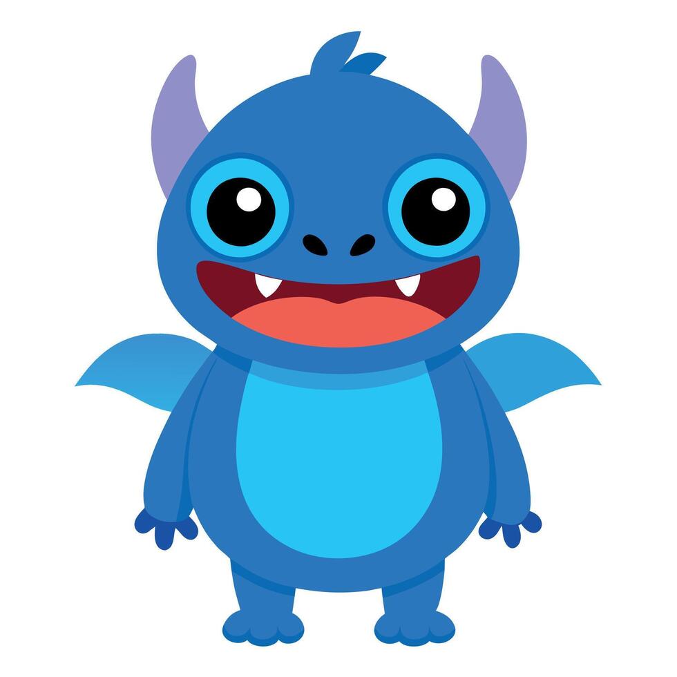 A cartoon blue dragon with big eyes and big teeth vector