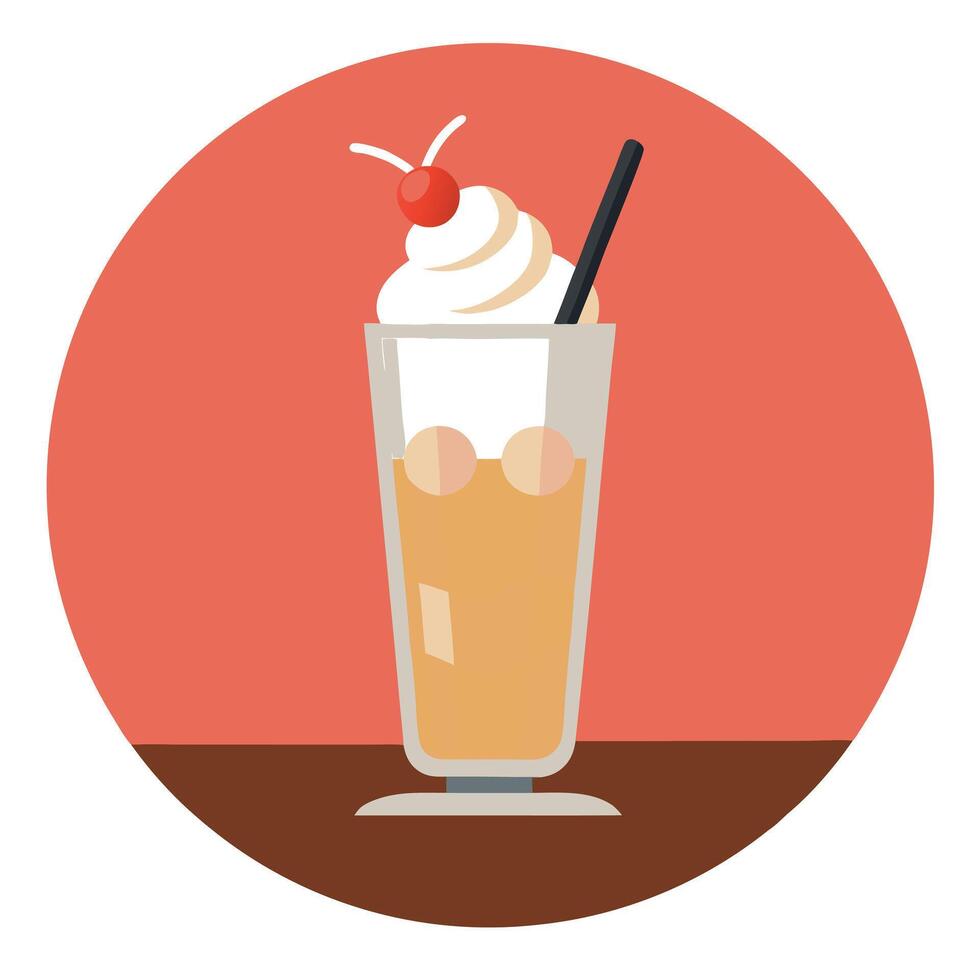An illustration of an ice cream sundae with whipped cream and a cherry on top vector