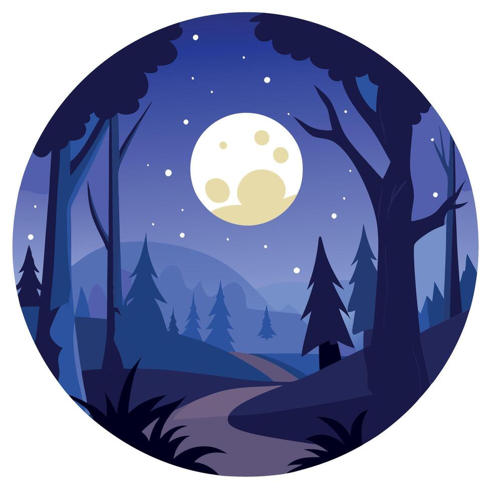 A night scene with a full moon and trees vector