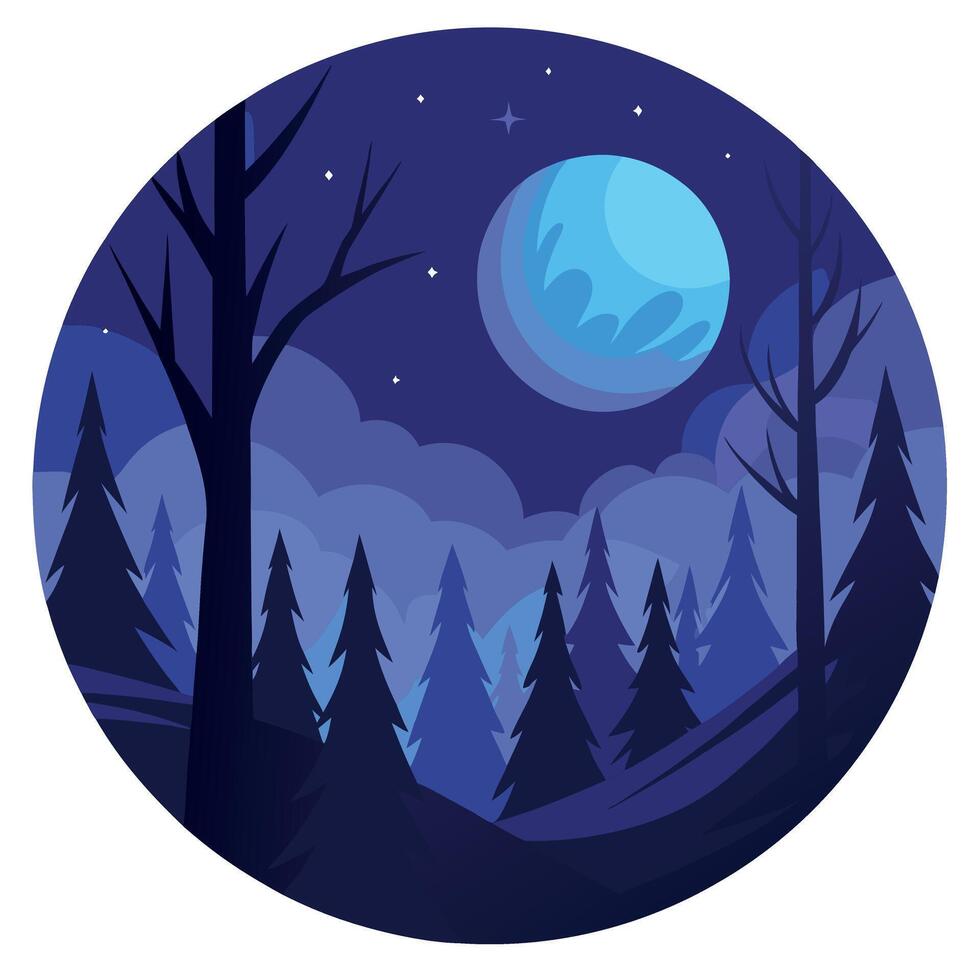Night forest with moon and stars illustration vector