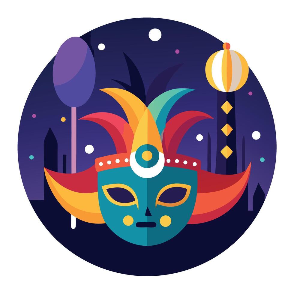 A colorful carnival mask in the middle of a dark background vector
