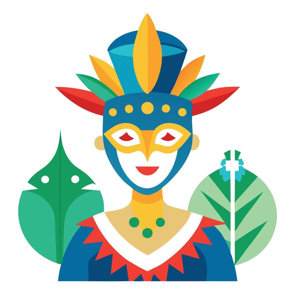 A woman wearing a colorful mask and leaves vector