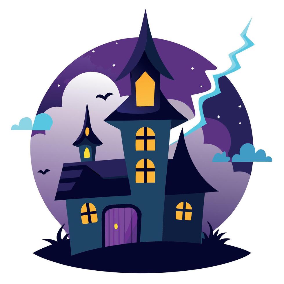 Halloween house with bats and lightning illustration vector