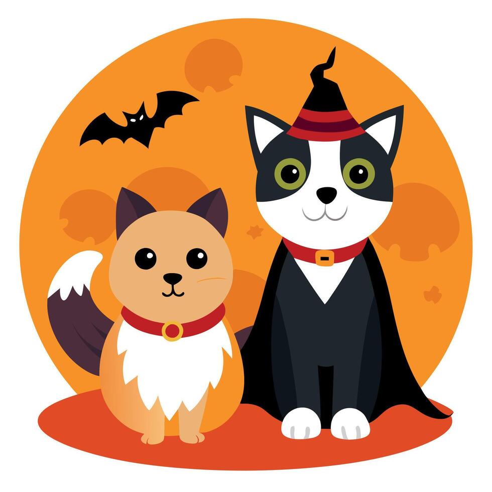 A cat and a dog dressed up in halloween costumes vector