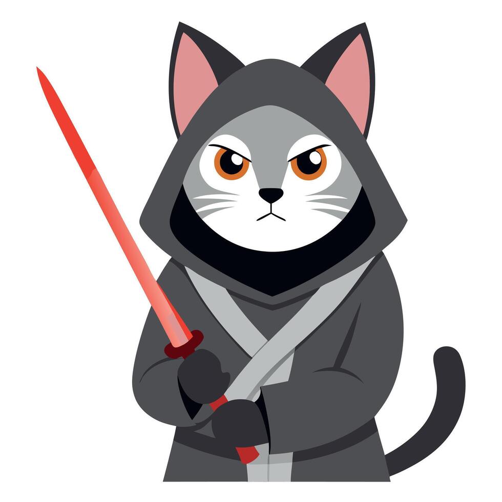 A cat dressed as a jedi with a lightsaber vector