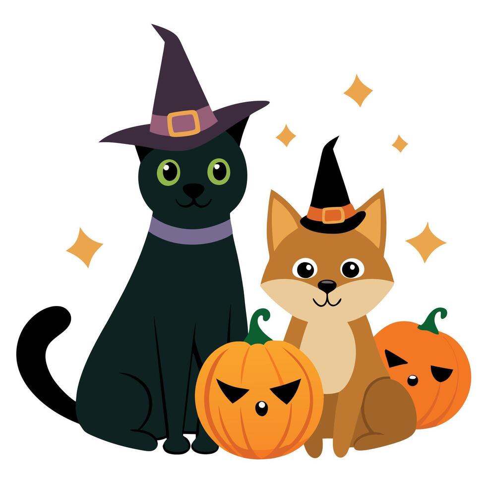 Halloween cat and witch vector