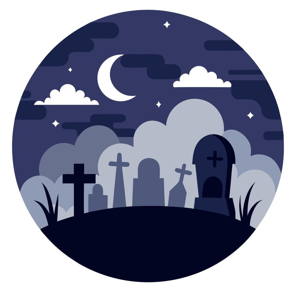 A graveyard with tombstones and moon in the night vector